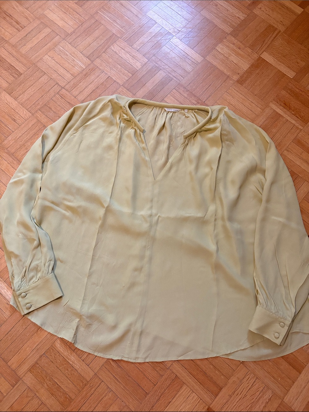 Yaya Light Sage Long-Sleeve V-Neck Women's Blouse